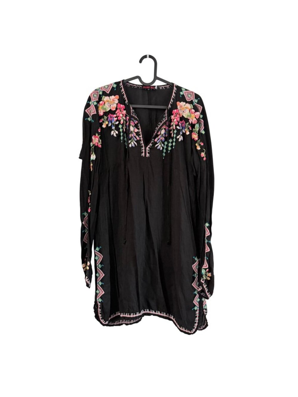 Johnny Was Black Cupra Floral Embroidered Tunic Dress Womens Size Medium